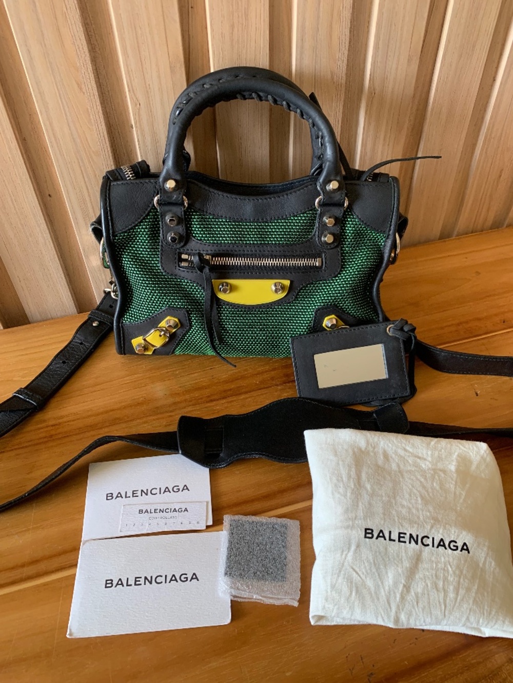 Balenciaga Tricolor Mesh Giant 12 Mini City SHW in Green/Vert Jade